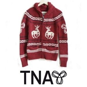 🌟HOST PICK🌟Aritzia TNA Wool Zip Up Red Reindeer Sweater